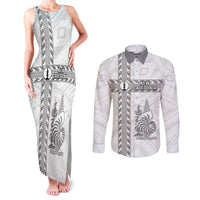Custom New Caledonia Football Couples Matching Tank Maxi Dress and Long Sleeve Button Shirt Go The Kagus LT05 White - Polynesian Pride