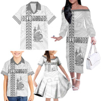 Custom New Caledonia Football Family Matching Off The Shoulder Long Sleeve Dress and Hawaiian Shirt Go The Kagus LT05 - Polynesian Pride