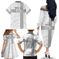 Custom New Caledonia Football Family Matching Off The Shoulder Long Sleeve Dress and Hawaiian Shirt Go The Kagus LT05 - Polynesian Pride