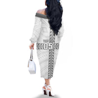 Custom New Caledonia Football Family Matching Off The Shoulder Long Sleeve Dress and Hawaiian Shirt Go The Kagus LT05 - Polynesian Pride