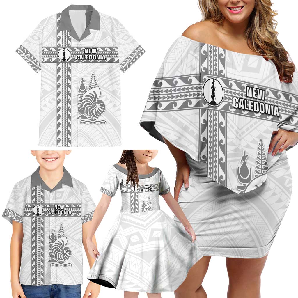 Custom New Caledonia Football Family Matching Off Shoulder Short Dress and Hawaiian Shirt Go The Kagus LT05 - Polynesian Pride