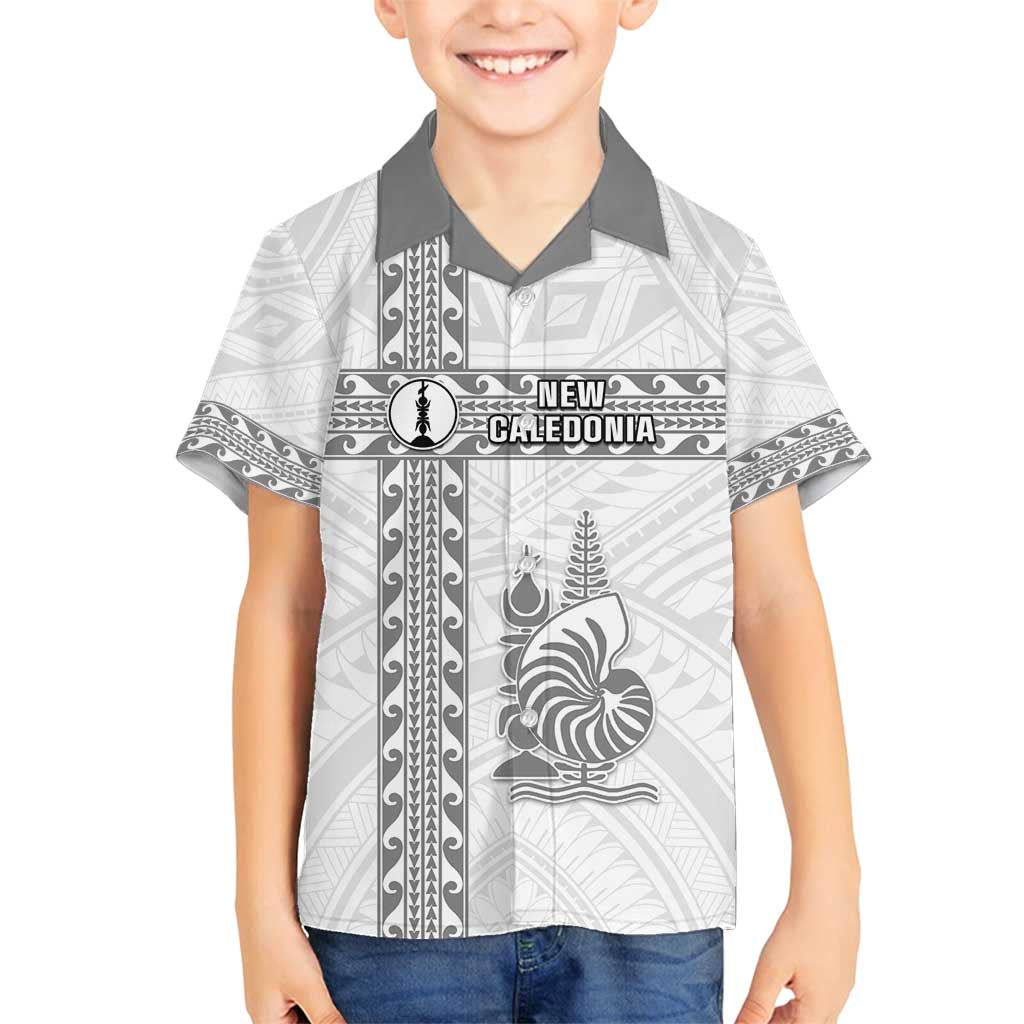 Custom New Caledonia Football Family Matching Puletasi and Hawaiian Shirt Go The Kagus LT05 Son's Shirt White - Polynesian Pride