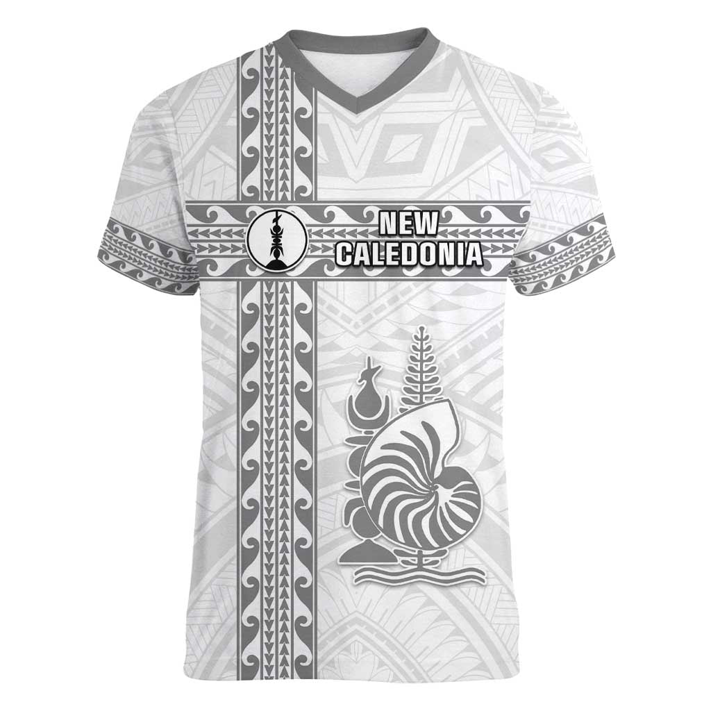 Custom New Caledonia Football Women V-Neck T-Shirt Go The Kagus LT05 Female White - Polynesian Pride