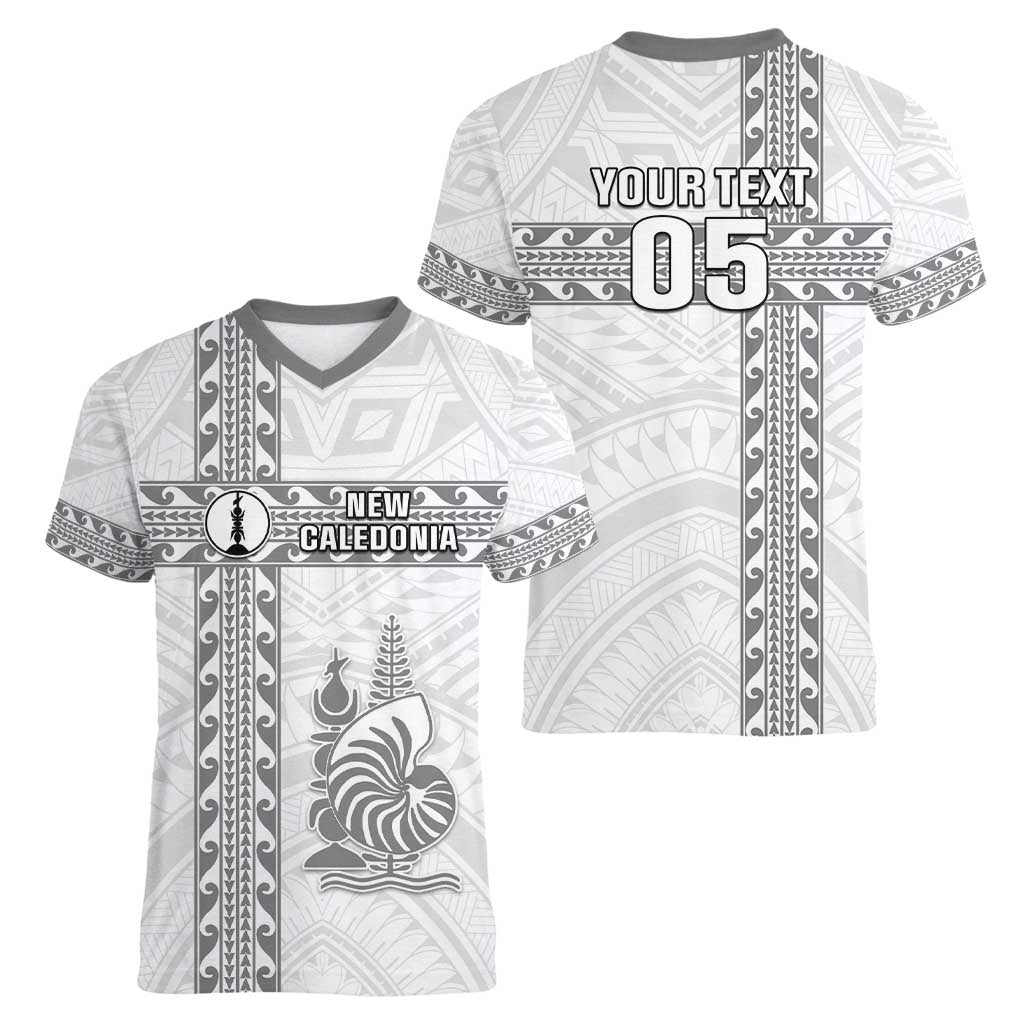 Custom New Caledonia Football Women V-Neck T-Shirt Go The Kagus LT05 - Polynesian Pride