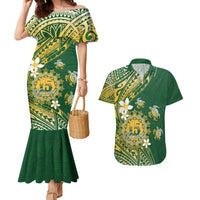 Cook Islands 15 Finest Couples Matching Mermaid Dress and Hawaiian Shirt Plumeria Polynesian Turtle LT05 Green - Polynesian Pride