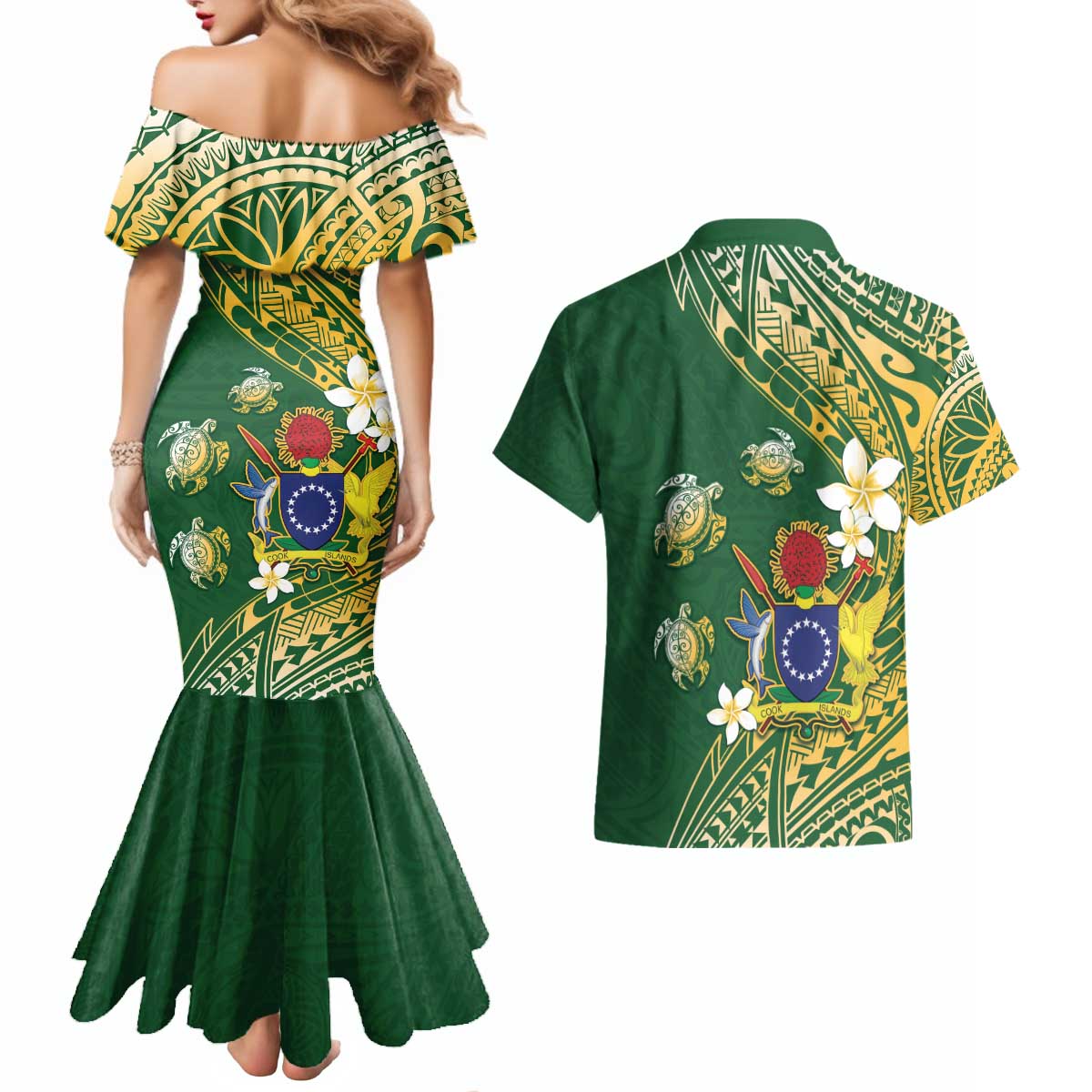 Cook Islands 15 Finest Couples Matching Mermaid Dress and Hawaiian Shirt Plumeria Polynesian Turtle LT05 - Polynesian Pride