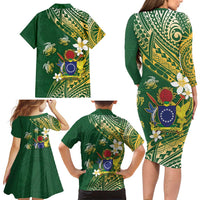 Cook Islands 15 Finest Family Matching Long Sleeve Bodycon Dress and Hawaiian Shirt Plumeria Polynesian Turtle LT05 - Polynesian Pride