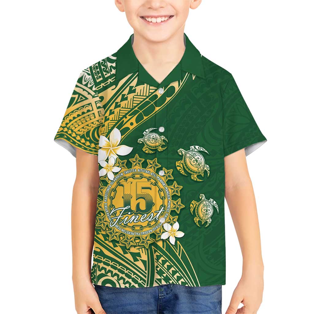 Cook Islands 15 Finest Family Matching Long Sleeve Bodycon Dress and Hawaiian Shirt Plumeria Polynesian Turtle LT05 Son's Shirt Green - Polynesian Pride
