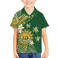 Cook Islands 15 Finest Family Matching Long Sleeve Bodycon Dress and Hawaiian Shirt Plumeria Polynesian Turtle LT05 Son's Shirt Green - Polynesian Pride