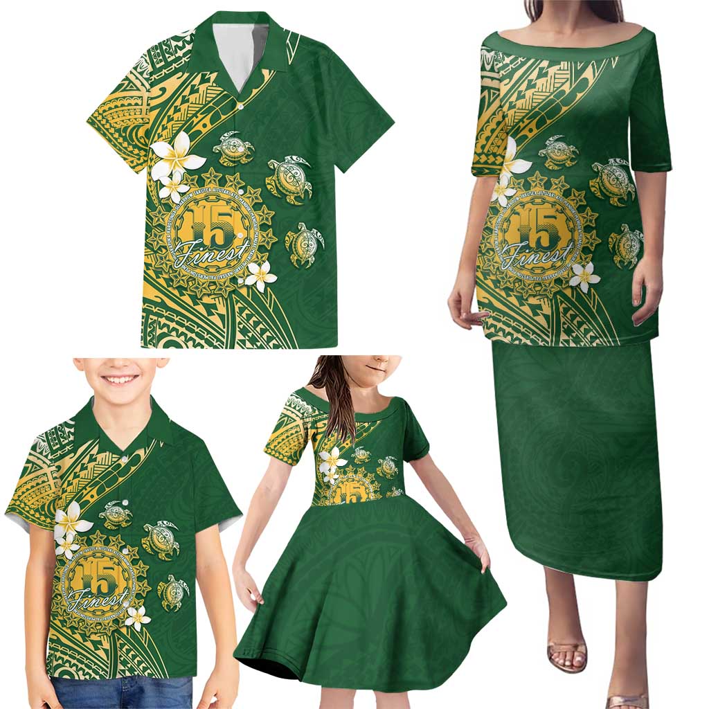 Cook Islands 15 Finest Family Matching Puletasi and Hawaiian Shirt Plumeria Polynesian Turtle LT05 - Polynesian Pride