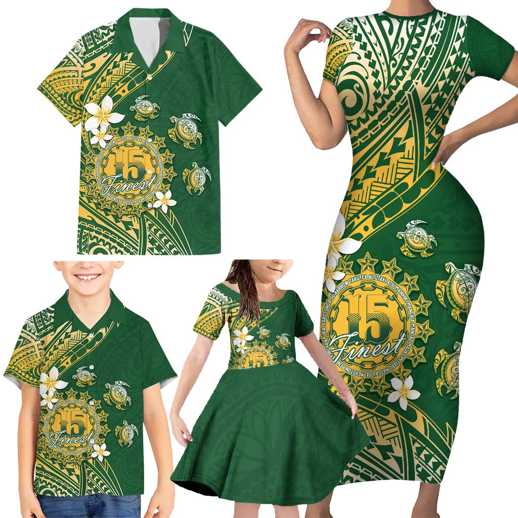 Cook Islands 15 Finest Family Matching Short Sleeve Bodycon Dress and Hawaiian Shirt Plumeria Polynesian Turtle LT05 - Polynesian Pride