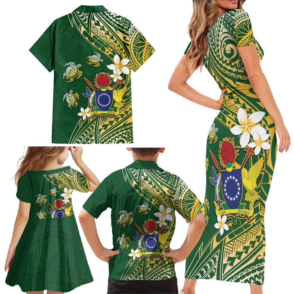 Cook Islands 15 Finest Family Matching Short Sleeve Bodycon Dress and Hawaiian Shirt Plumeria Polynesian Turtle LT05 - Polynesian Pride