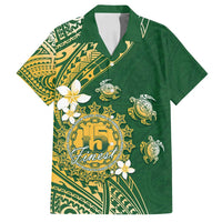 Cook Islands 15 Finest Family Matching Summer Maxi Dress and Hawaiian Shirt Plumeria Polynesian Turtle LT05 Dad's Shirt - Short Sleeve Green - Polynesian Pride