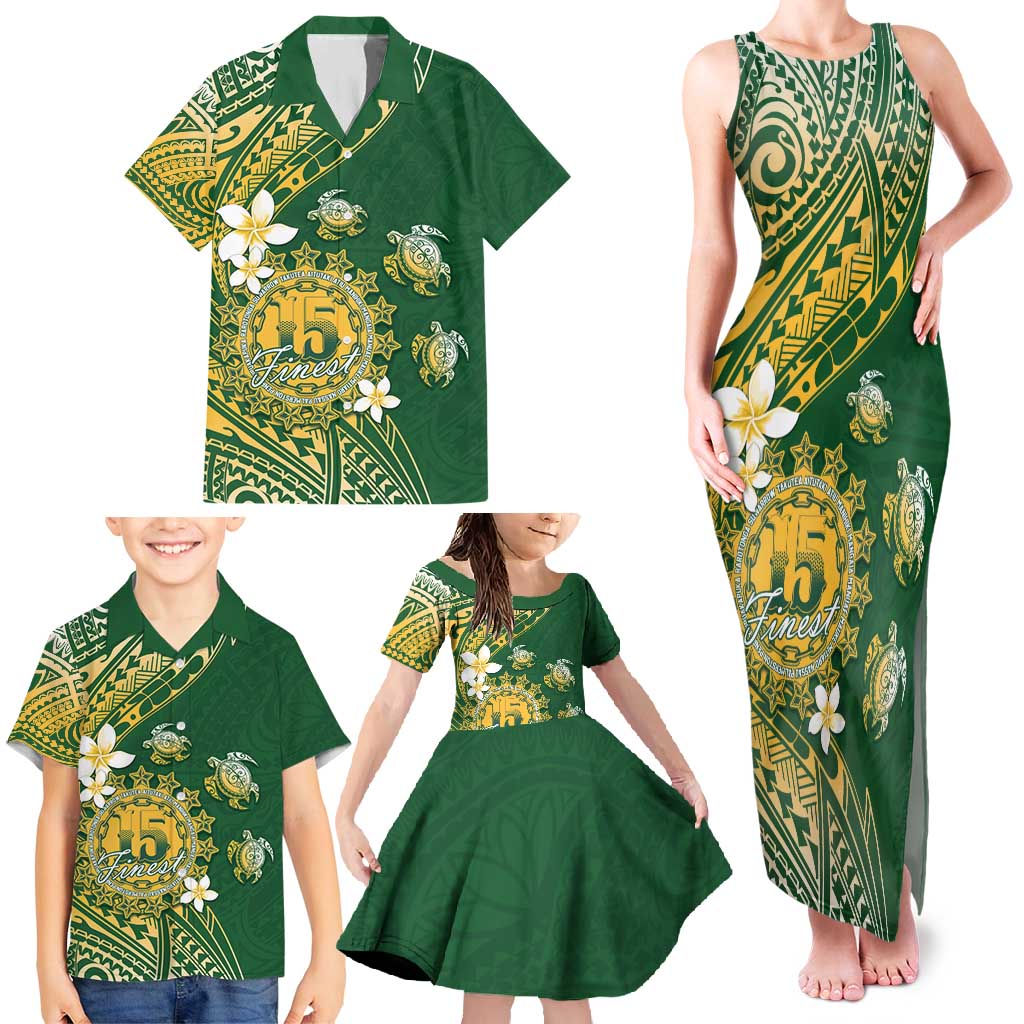 Cook Islands 15 Finest Family Matching Tank Maxi Dress and Hawaiian Shirt Plumeria Polynesian Turtle LT05 - Polynesian Pride