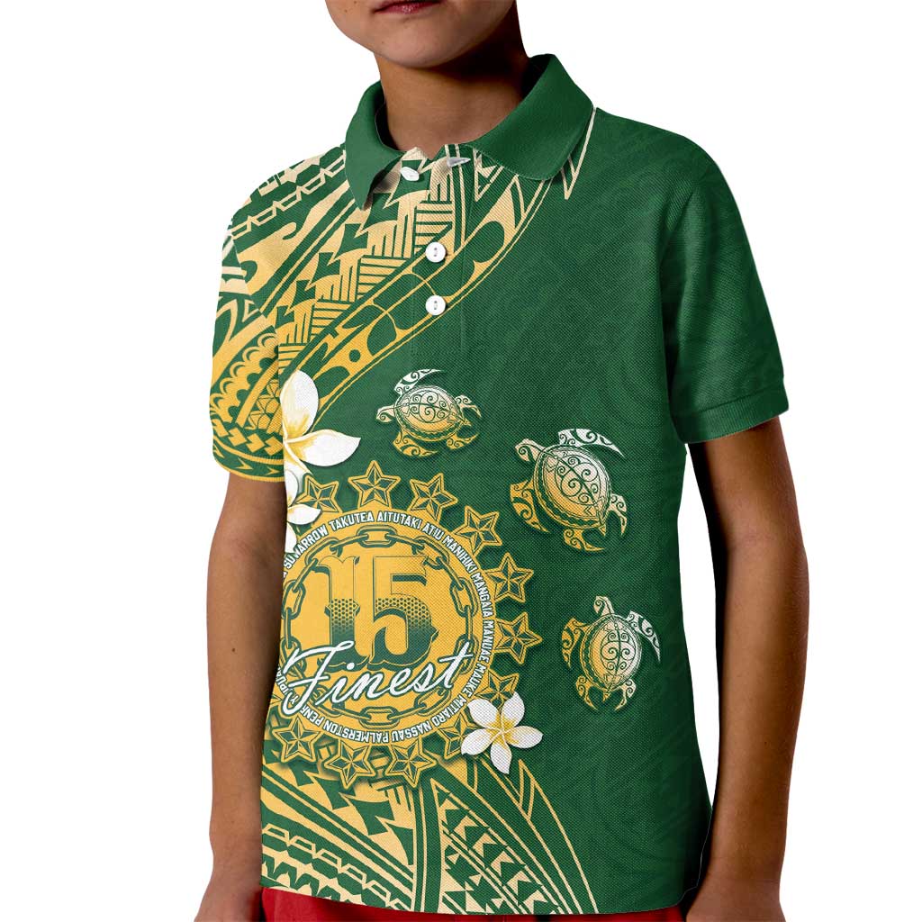 Cook Islands 15 Finest Kid Polo Shirt Plumeria Polynesian Turtle LT05 Kid Green - Polynesian Pride