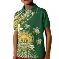 Cook Islands 15 Finest Kid Polo Shirt Plumeria Polynesian Turtle LT05 Kid Green - Polynesian Pride