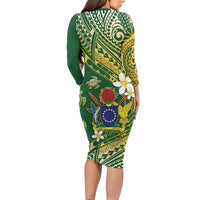 Cook Islands 15 Finest Long Sleeve Bodycon Dress Plumeria Polynesian Turtle LT05 - Polynesian Pride
