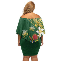 Cook Islands 15 Finest Off Shoulder Short Dress Plumeria Polynesian Turtle LT05 - Polynesian Pride