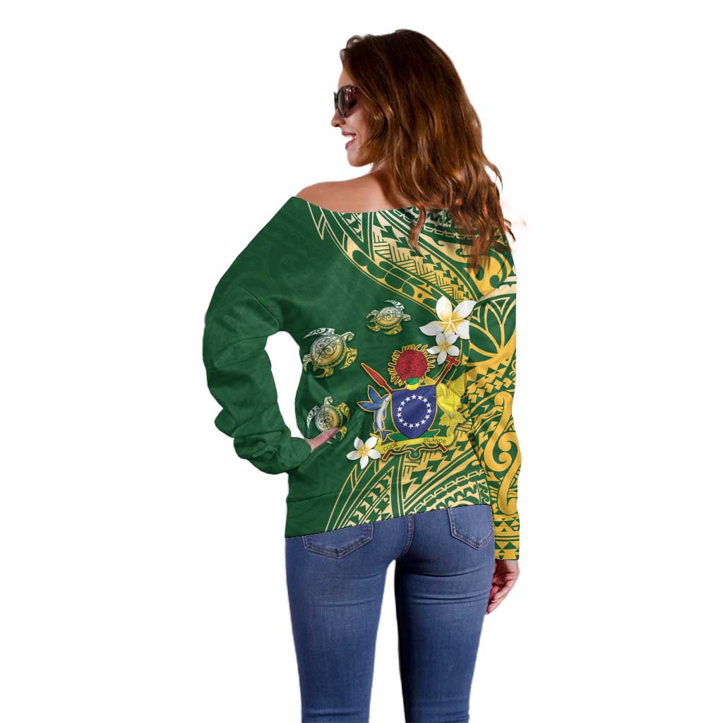 Cook Islands 15 Finest Off Shoulder Sweater Plumeria Polynesian Turtle