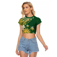 Cook Islands 15 Finest Raglan Cropped T Shirt Plumeria Polynesian Turtle LT05 Female Green - Polynesian Pride