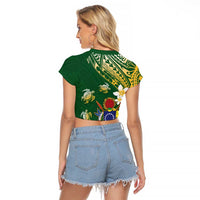 Cook Islands 15 Finest Raglan Cropped T Shirt Plumeria Polynesian Turtle LT05 - Polynesian Pride