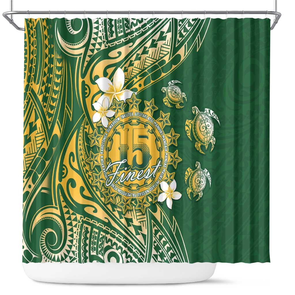 Cook Islands 15 Finest Shower Curtain Plumeria Polynesian Turtle LT05 Green - Polynesian Pride