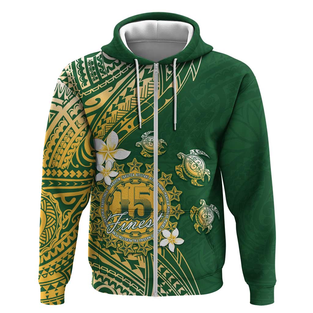 Cook Islands 15 Finest Zip Hoodie Plumeria Polynesian Turtle LT05 Zip Hoodie Green - Polynesian Pride