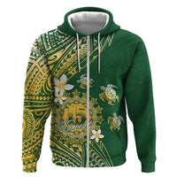 Cook Islands 15 Finest Zip Hoodie Plumeria Polynesian Turtle LT05 Zip Hoodie Green - Polynesian Pride
