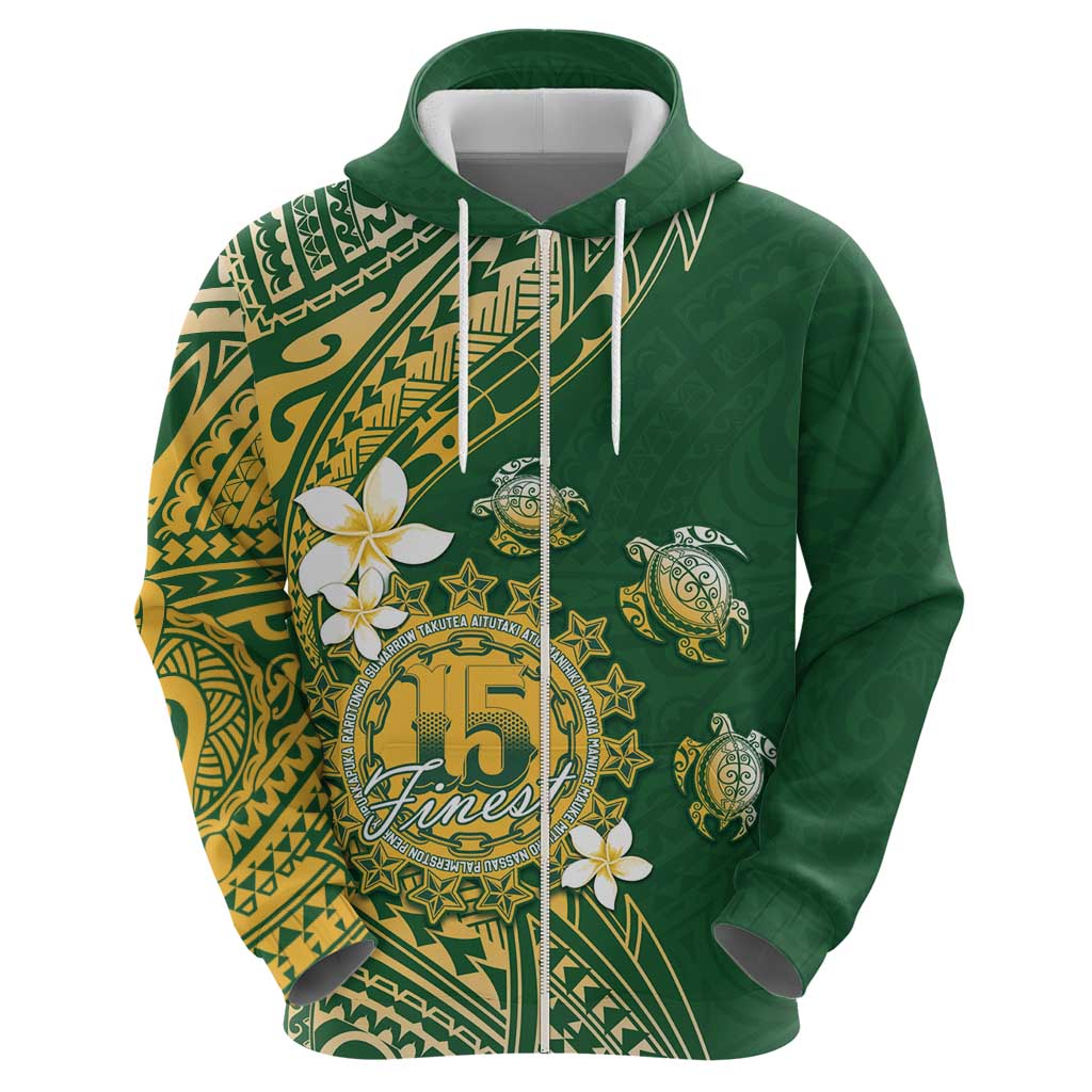 Cook Islands 15 Finest Zip Hoodie Plumeria Polynesian Turtle LT05 - Polynesian Pride