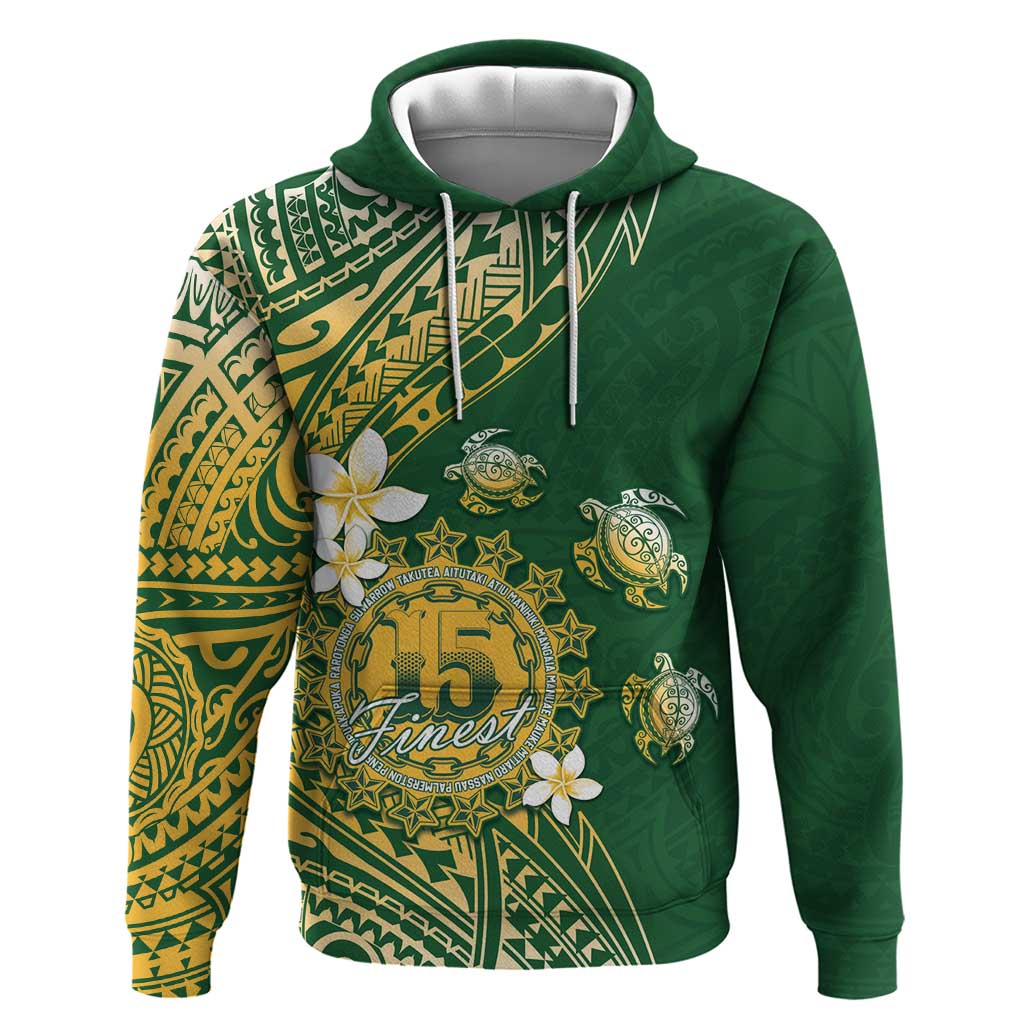 Cook Islands 15 Finest Zip Hoodie Plumeria Polynesian Turtle LT05 Pullover Hoodie Green - Polynesian Pride
