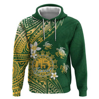 Cook Islands 15 Finest Zip Hoodie Plumeria Polynesian Turtle LT05 Pullover Hoodie Green - Polynesian Pride