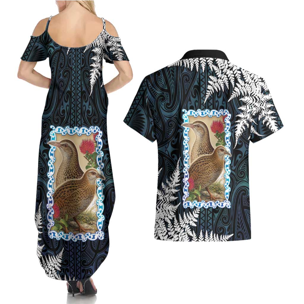 New Zealand Weka Couples Matching Summer Maxi Dress and Hawaiian Shirt Maori Hen Koru Pattern LT05 - Polynesian Pride