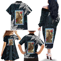New Zealand Weka Family Matching Off The Shoulder Long Sleeve Dress and Hawaiian Shirt Maori Hen Koru Pattern LT05 - Polynesian Pride