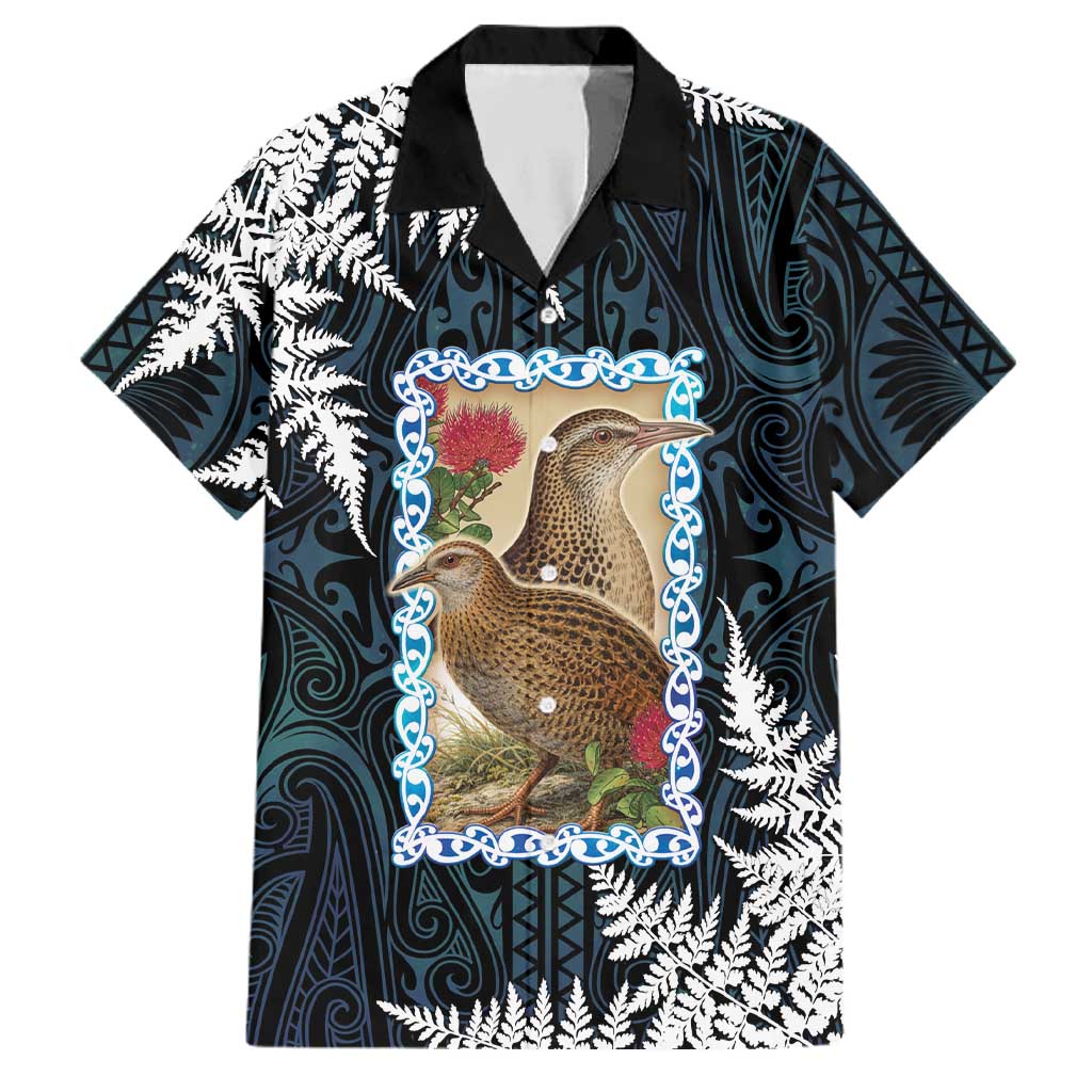 New Zealand Weka Family Matching Tank Maxi Dress and Hawaiian Shirt Maori Hen Koru Pattern LT05 Dad's Shirt - Short Sleeve Black - Polynesian Pride