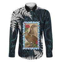 New Zealand Weka Family Matching Tank Maxi Dress and Hawaiian Shirt Maori Hen Koru Pattern LT05 Dad's Shirt - Long Sleeve Black - Polynesian Pride