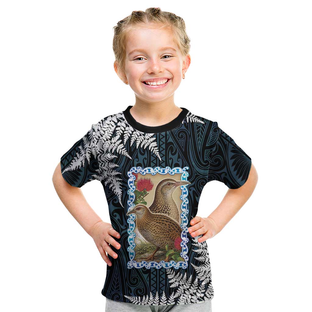 New Zealand Weka Kid T Shirt Maori Hen Koru Pattern - Polynesian Pride