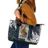 New Zealand Weka Leather Tote Bag Maori Hen Koru Pattern LT05 Black - Polynesian Pride