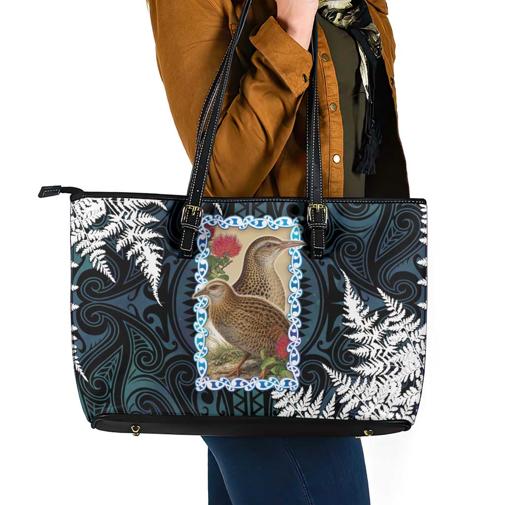 New Zealand Weka Leather Tote Bag Maori Hen Koru Pattern LT05 - Polynesian Pride