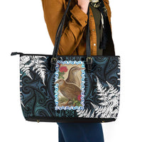 New Zealand Weka Leather Tote Bag Maori Hen Koru Pattern LT05 - Polynesian Pride