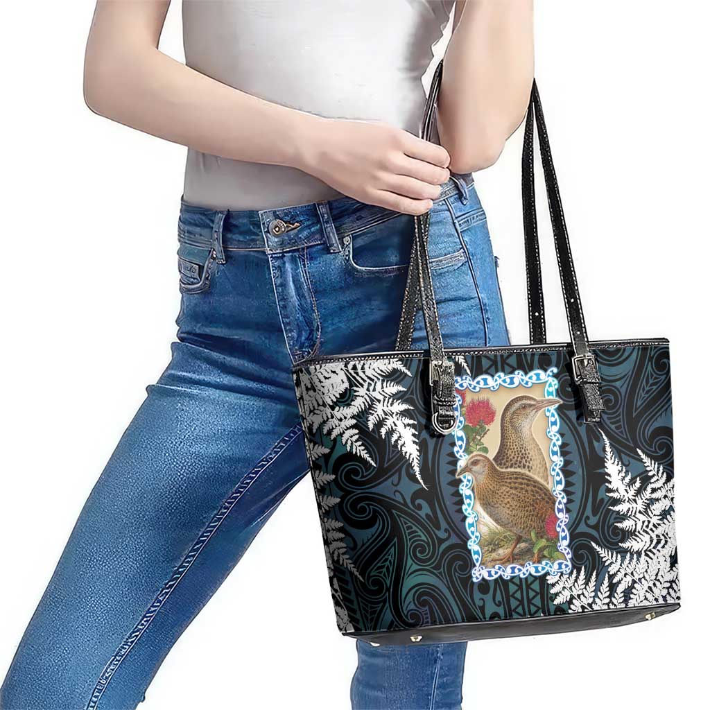 New Zealand Weka Leather Tote Bag Maori Hen Koru Pattern LT05 - Polynesian Pride