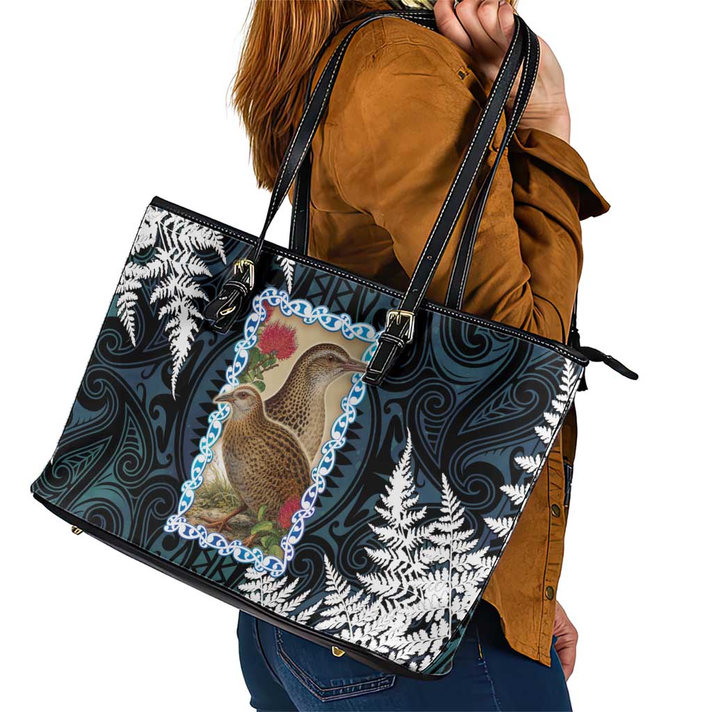 New Zealand Weka Leather Tote Bag Maori Hen Koru Pattern LT05 - Polynesian Pride