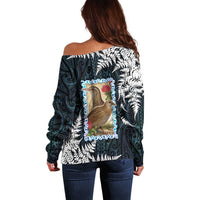 New Zealand Weka Off Shoulder Sweater Maori Hen Koru Pattern - Polynesian Pride