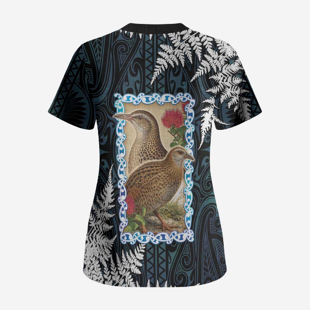 New Zealand Weka Scrub Top Maori Hen Koru Pattern - Polynesian Pride