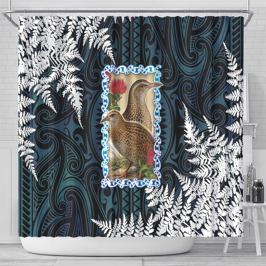 New Zealand Weka Shower Curtain Maori Hen Koru Pattern - Polynesian Pride