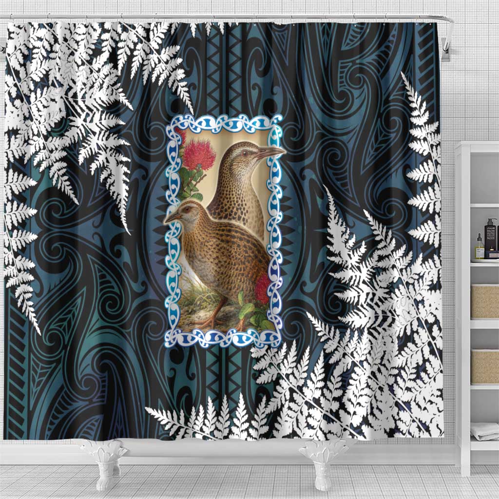 New Zealand Weka Shower Curtain Maori Hen Koru Pattern - Polynesian Pride