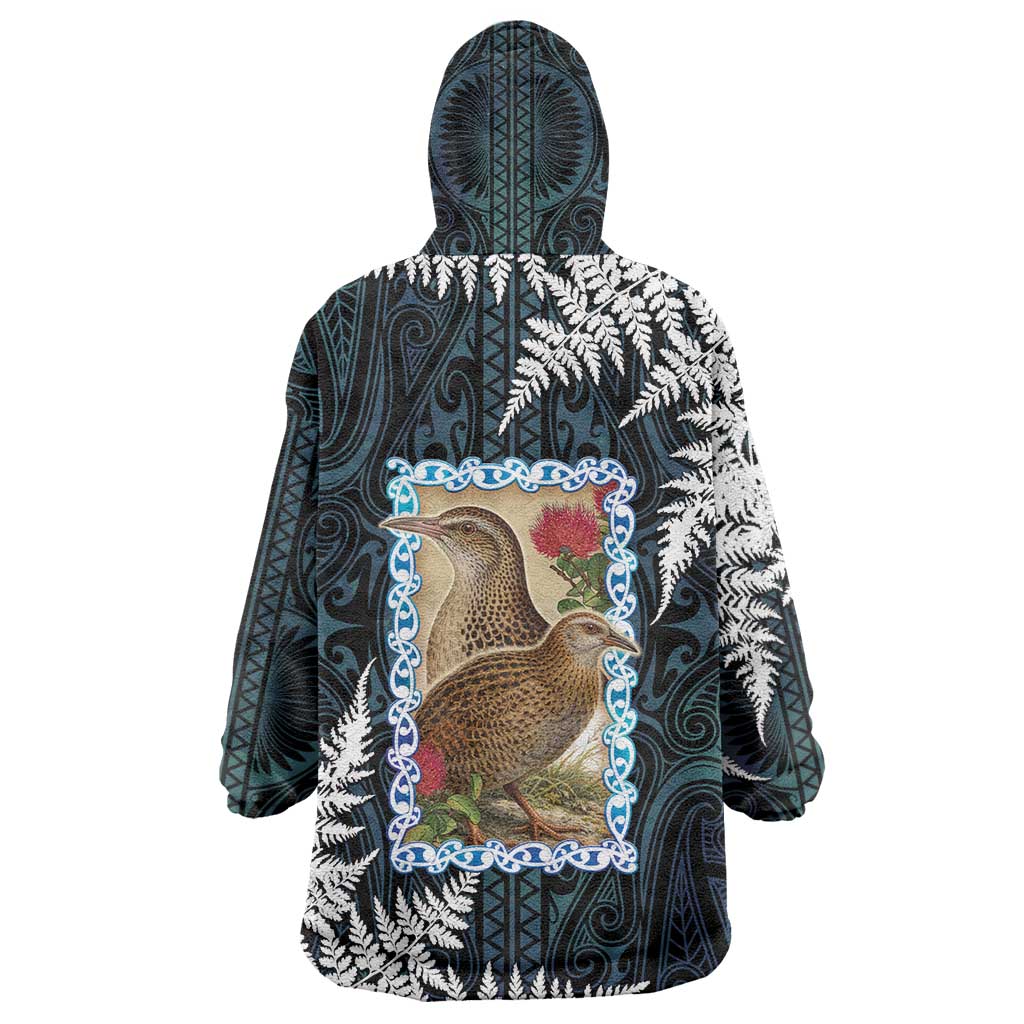New Zealand Weka Wearable Blanket Hoodie Maori Hen Koru Pattern - Polynesian Pride