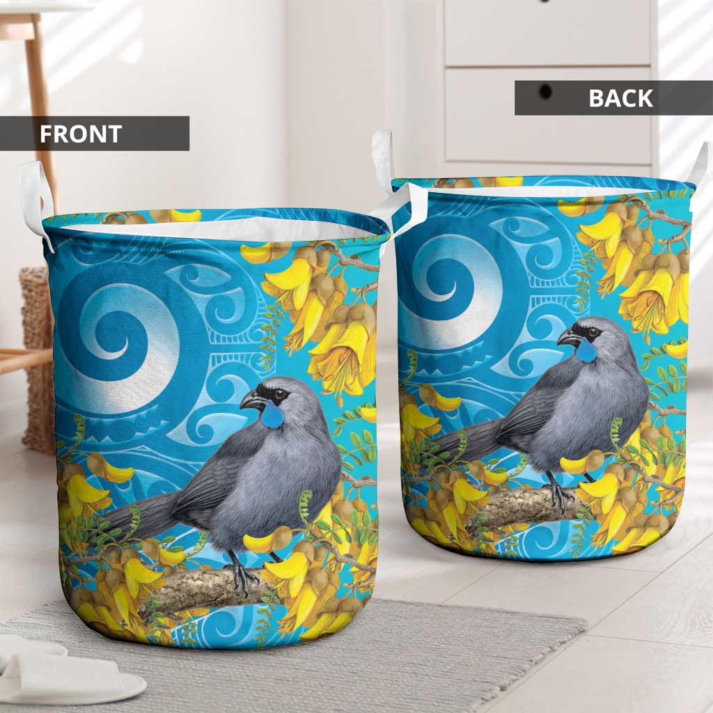 New Zealand Kokako Bird Laundry Basket Maori Koru With Kowhai Flowers LT05 - Polynesian Pride