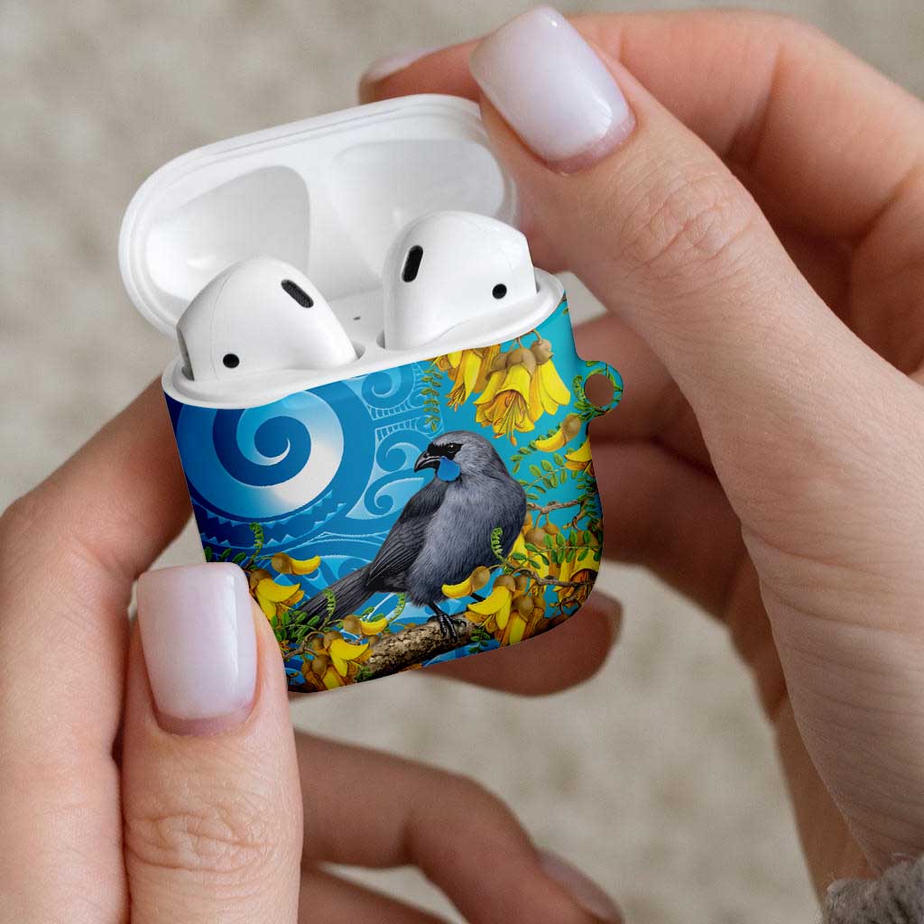 New Zealand Kokako Bird AirPods Case Maori Koru With Kowhai Flowers LT05 - Polynesian Pride