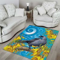 New Zealand Kokako Bird Area Rug Maori Koru With Kowhai Flowers LT05 - Polynesian Pride