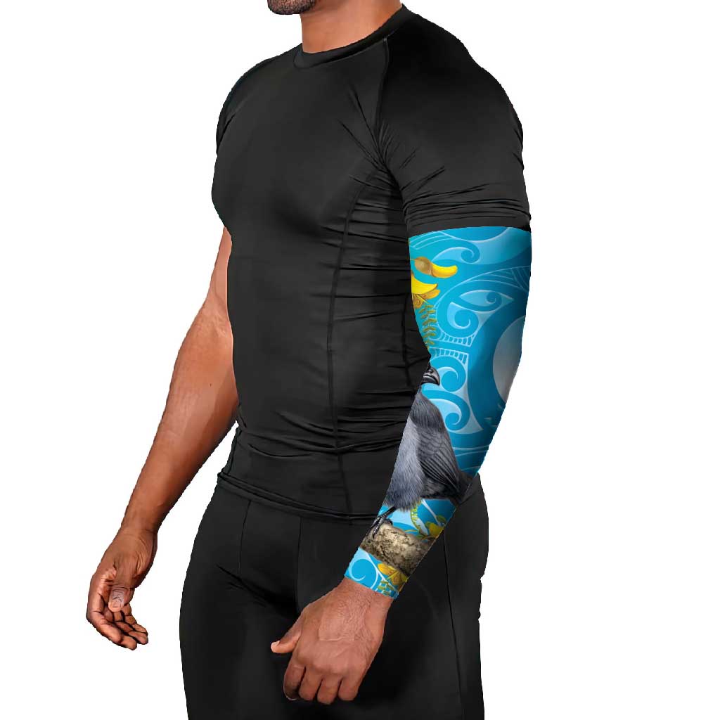 New Zealand Kokako Bird Arm Sleeves Maori Koru With Kowhai Flowers LT05 - Polynesian Pride